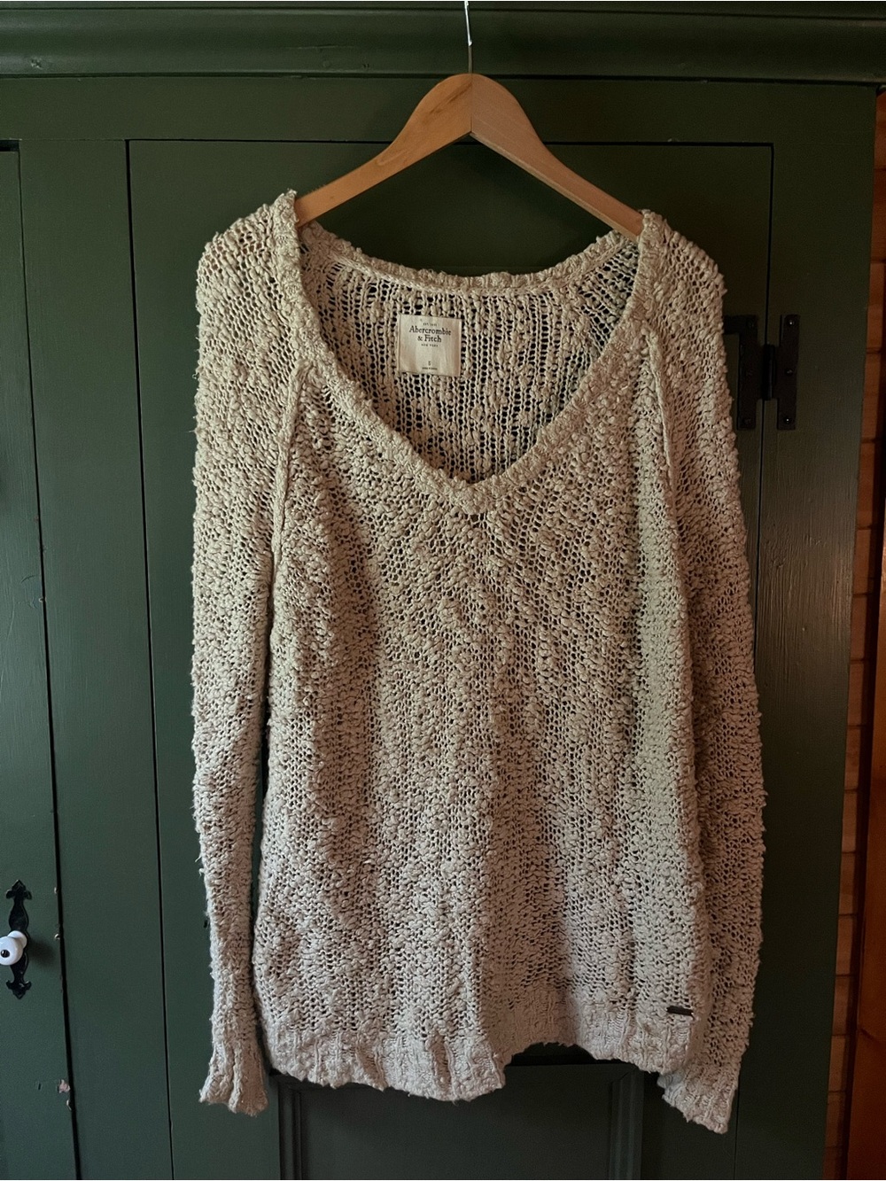 Abercrombie & Fitch Cream Open-Weave V-Neck Sweater